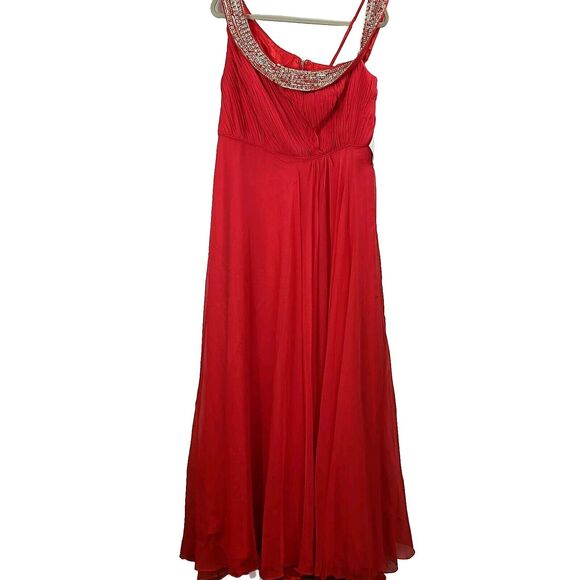 New MAC DUGGAL 67727 Red Beaded Drop Shoulder Pleated Flowy Gown Wn's (14W)-$458 - Picture 5 of 12